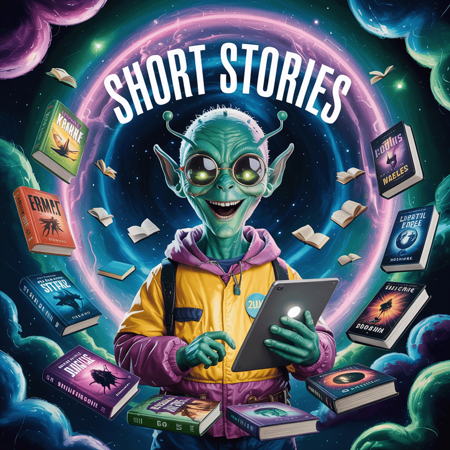 composite sci-fi themed poster for short stories