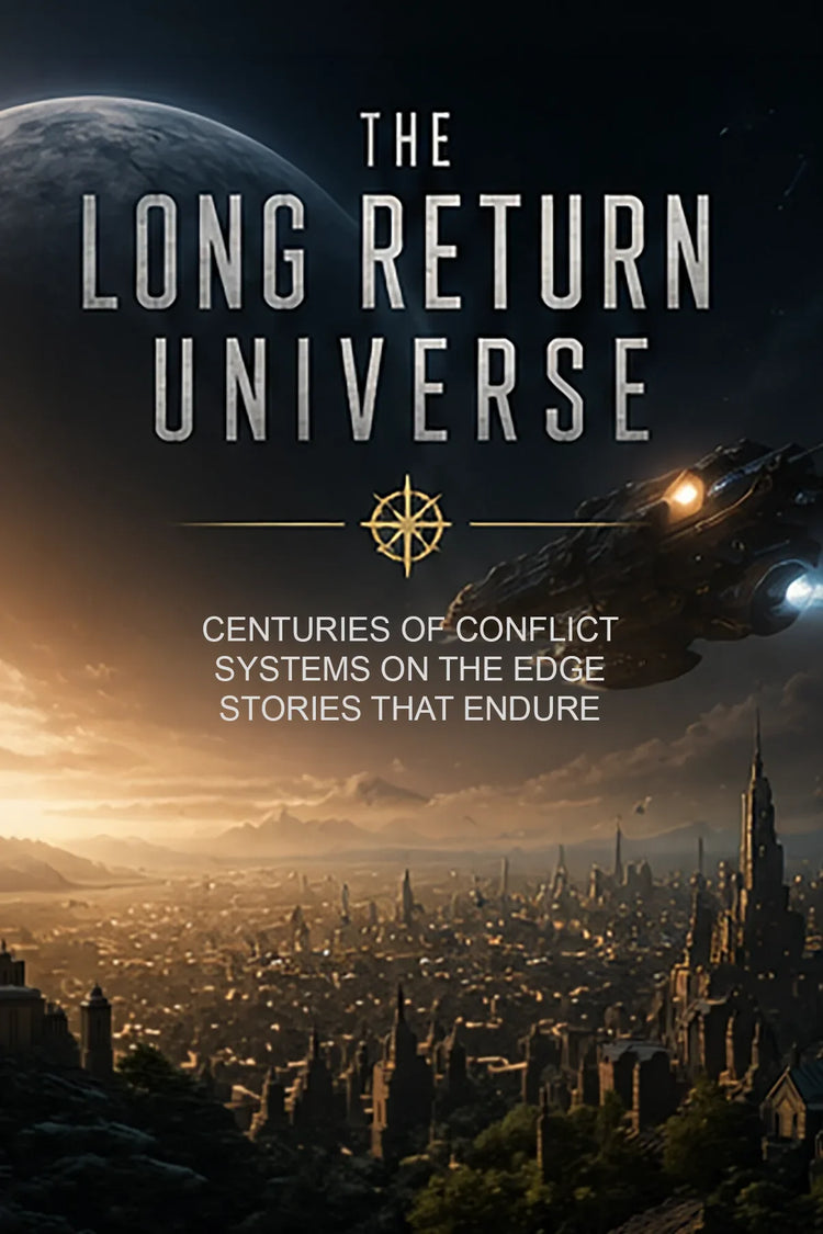 The long return universe-centuries of conflict, systems on the edge, stories that endure. Science fiction futuristic image.