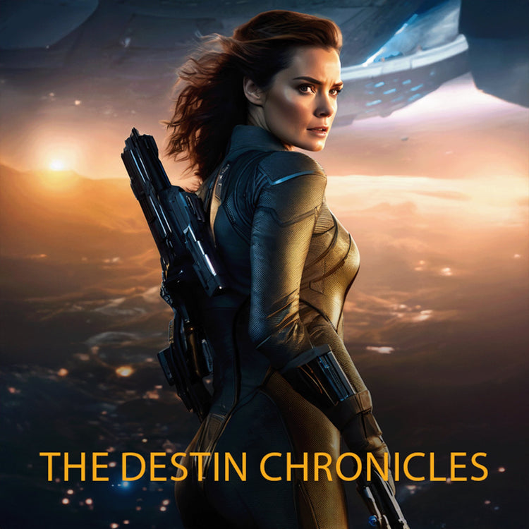A space opera heroine overlooking a planet from space